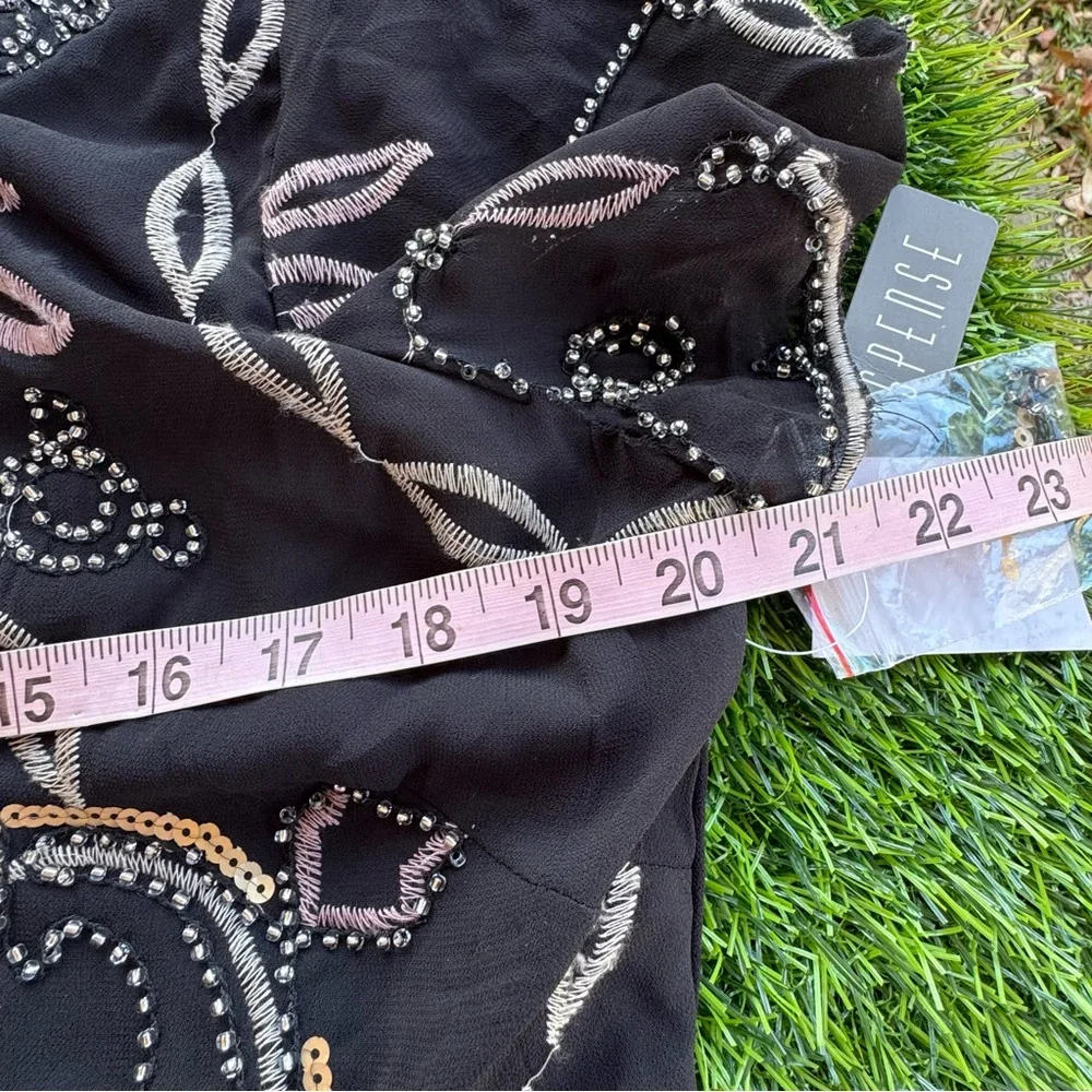Spense Black Beaded Embellished Cocktail Dress Women 14 NWT Sheer Overlay - Picture 12 of 16